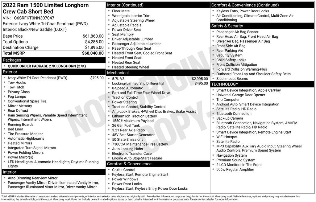 2022 RAM 1500 Limited Longhorn Crew Cab 4x4 5'7' Box