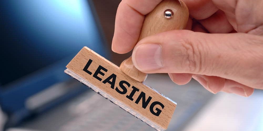 Detail of a stamp labeled with the word Leasing